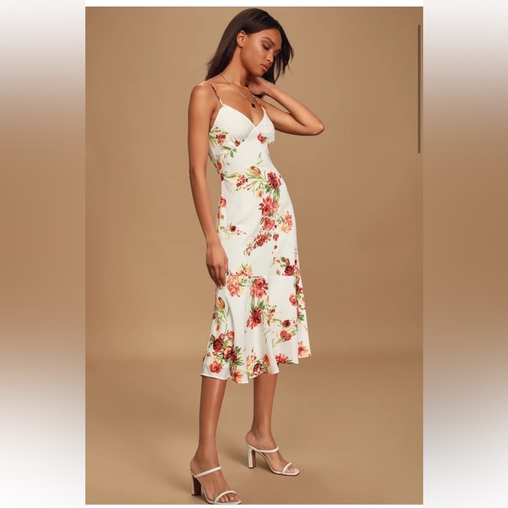 Lulu's Summer Lovin' White Floral Print Sleeveless Midi Dress